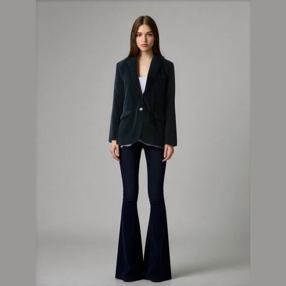 Jenni Kayne Size M Double Button Corduroy Blazer Jacket Dark Blue Classic Preppy - Picture 1 of 13